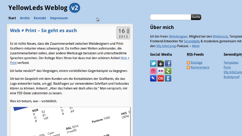 Screenshot meines alten Blog-Templates